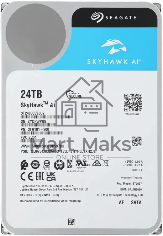 Жесткий диск HDD Seagate SkyHawk AI 24Tb 7200rpm SATA 512Mb 3.5