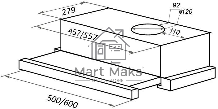 Вытяжка встраиваемая Maunfeld VS Light 50 нержавеющая сталь, 50 см, 520 куб. м/ч, 56 дБ