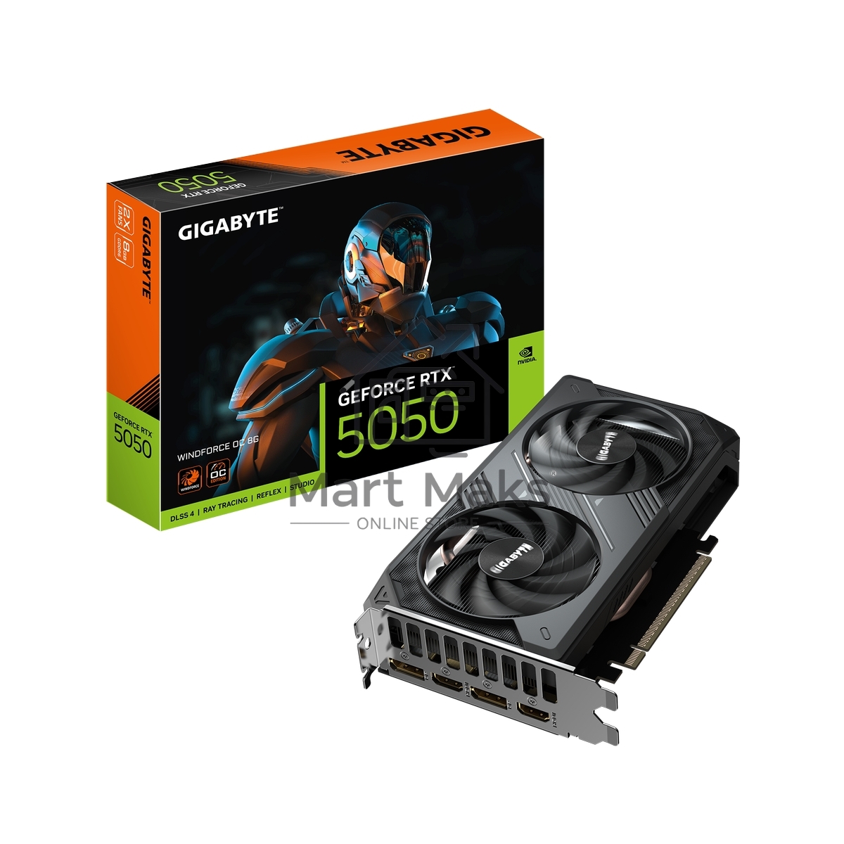 Видеокарта Gigabyte GeForce RTX 5050 Windforce OC, NVIDIA RTX 5050, 8 ГБ GDDR6, 128 бит, PCI-e 5.0, 1xHDMI, 2xDP, 2587 МГц