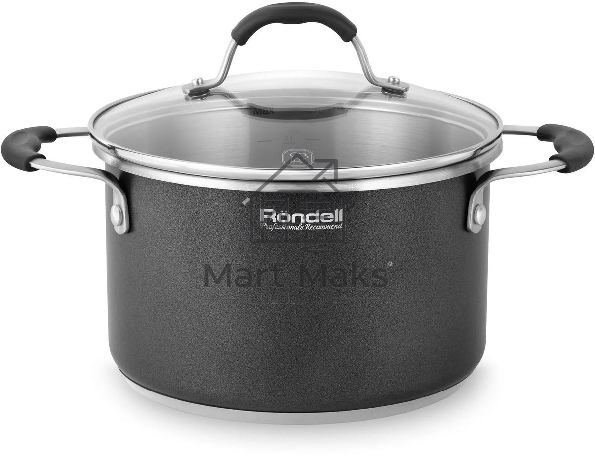 Кастрюля Rondell Stern RDS-010, 3.9л, 20см, с крышкой, серый