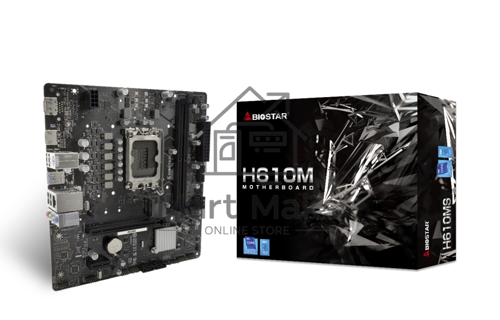 Материнская плата Biostar H610MS, LGA 1700, Intel H610, 2xDDR4, 4xSATA, 1xM.2, 1xPCIe 4.0 x16, 1xPCIe x1, 1xHDMI, 1xDP, 1x 1Gb LAN, 1xUSB-A 3.2 Gen 1, 4xUSB-A 2.0, 3x3.5 мм, 7.1, mATX