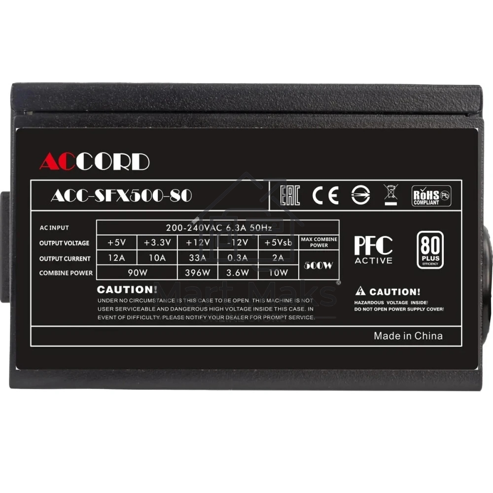 Блок питания Accord ACC-SFX500-80 SFX, 500Вт, 80мм, черный