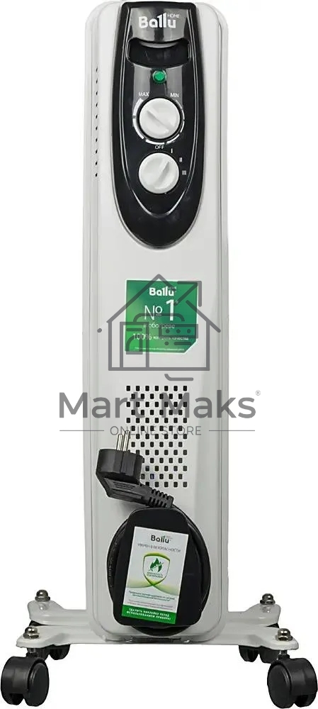 Обогреватель масляный Ballu Classic BOH/CL-05WRN (5 секций), белый, 1000 Вт, 15 м2, термостат