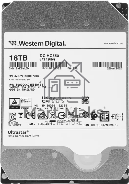 Жесткий диск Western Digital SAS 18Tb 7200RPM 12Gb/S 512MB DC HC550 0F38353