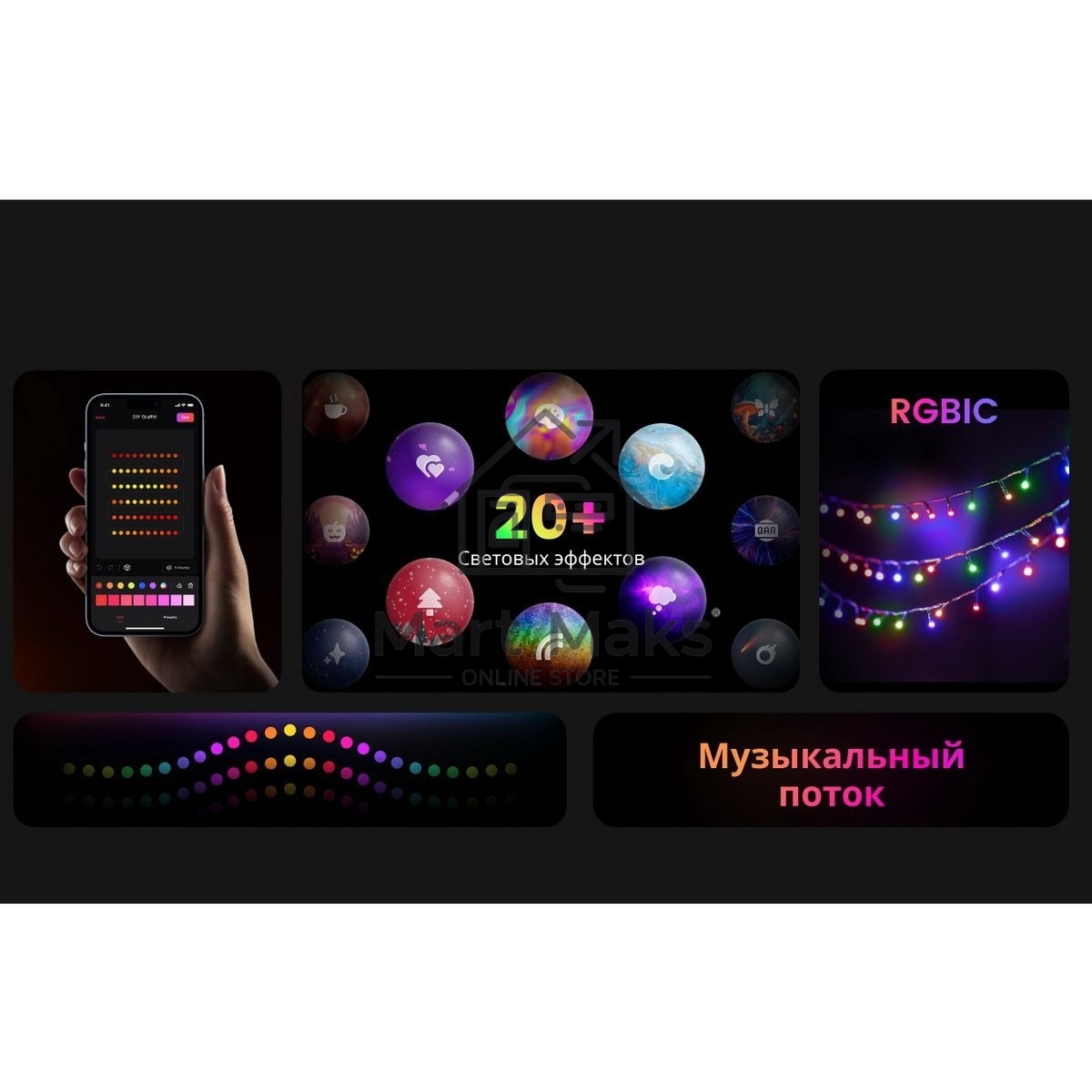 Умная гирлянда Yeelight, 200 ламп, 20 метров / RGBIC+ BLE / YLYDD-0056