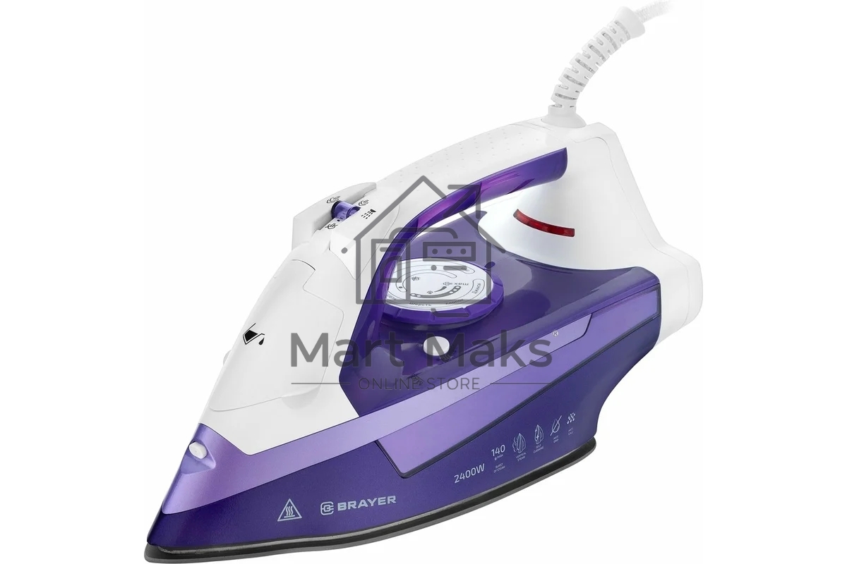 Паровой утюг BRAYER BR4004, 2400 Вт, 280 мл, 140 г/мин, керам.подошва, антикап, разбрызг, самоотчис