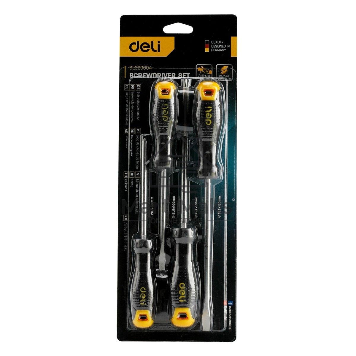 Набор отверток Deli DL620004 4шт SL5x100 + SL6x150 + PH1x100 + PH2x150
