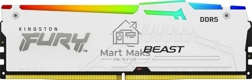 Оперативная память Kingston Fury Beast, DDR5, 16GB (1x16GB), 5600MHz, CL40, DIMM, радиатор, RGB, белый