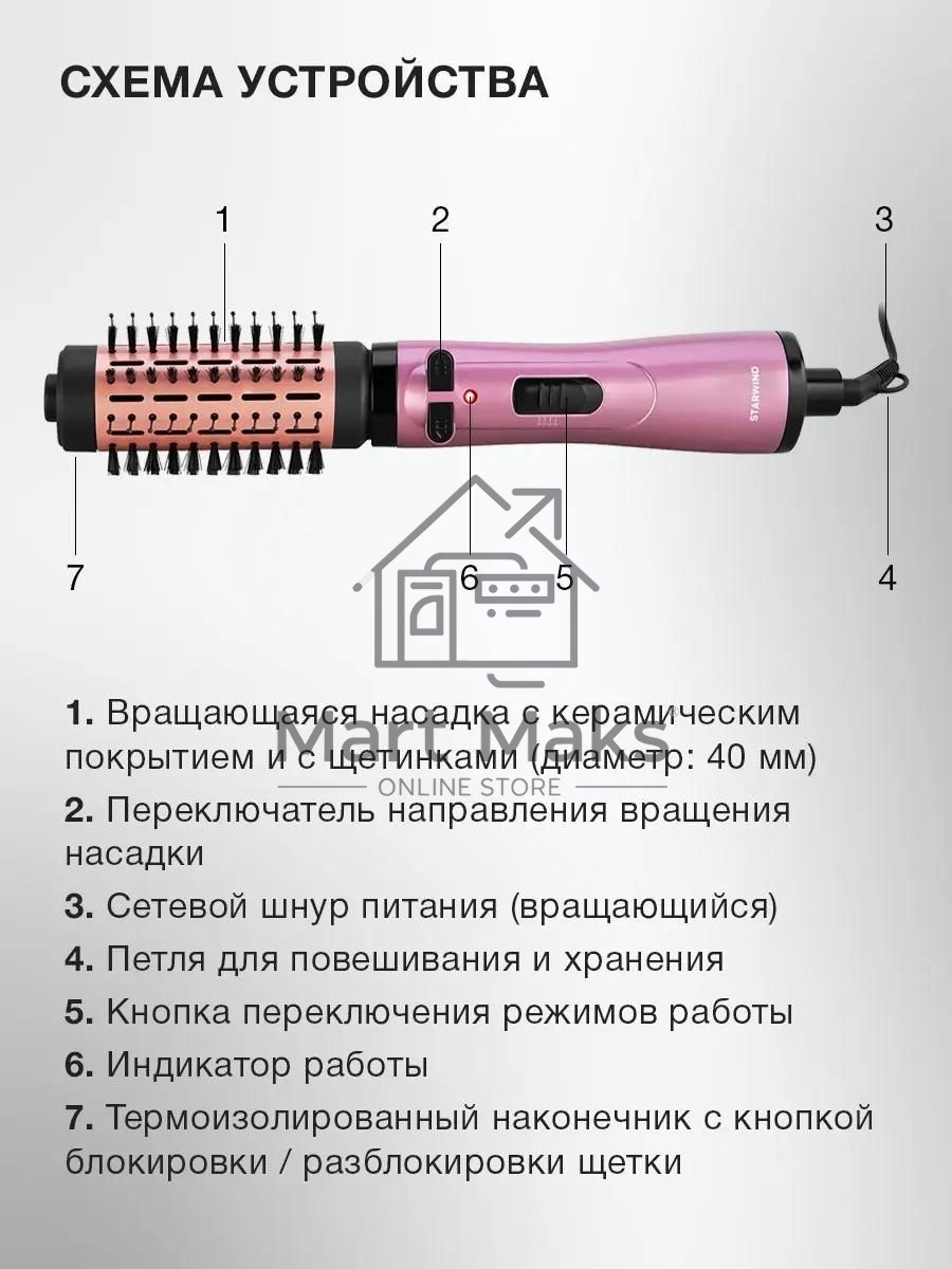 Фен-щетка Starwind SHB 7070 1000Вт фиолетовый