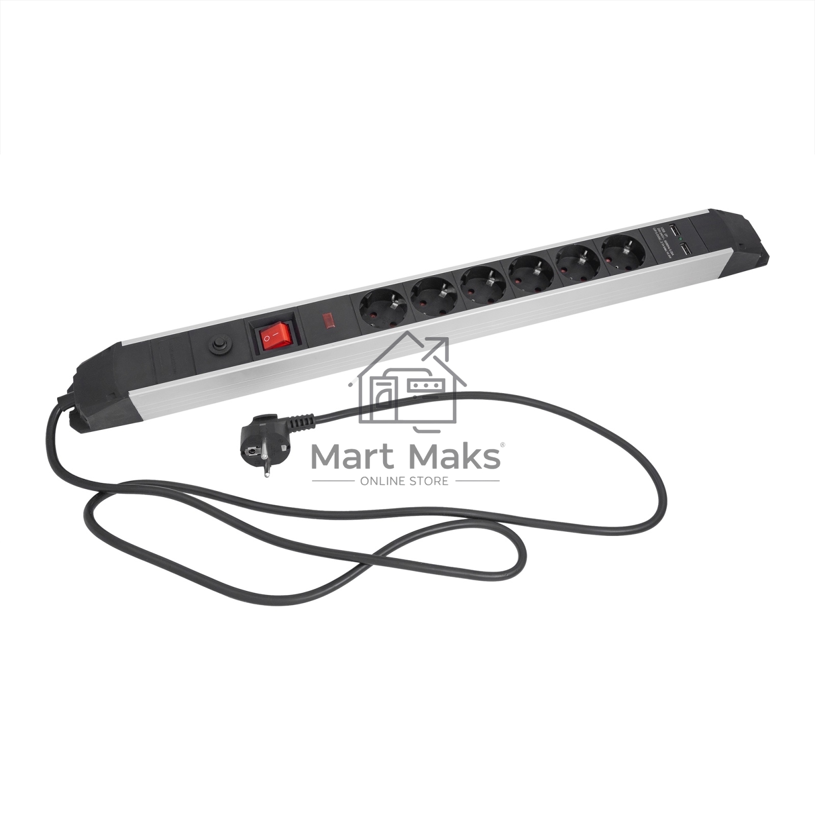 Сетевой фильтр СТАРТ SP 6x1 ZDVT 2USB, 6 розеток, до 16А, 1.5м, с заземлением, кнопка включения, алюминиевый корпус, защитные шторки, черный