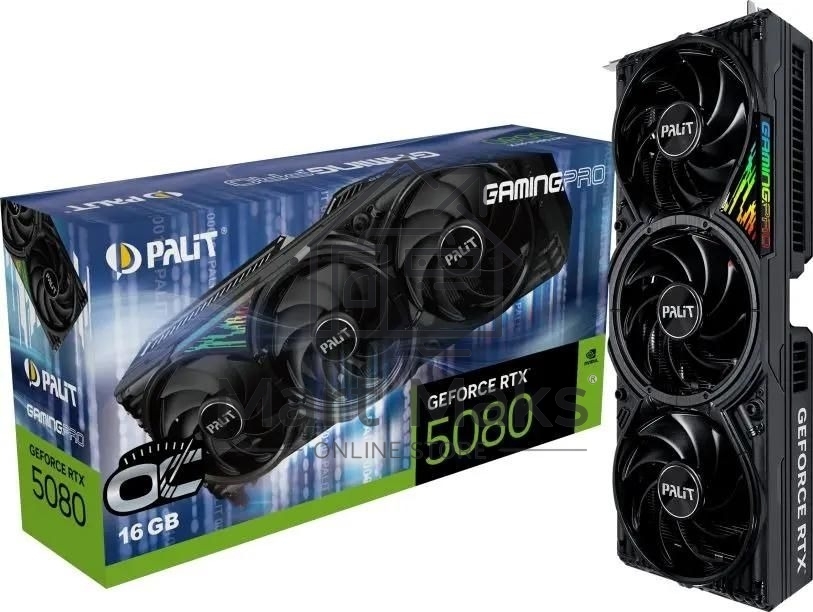 Видеокарта Palit PA-RTX5080 GAMINGPRO OC 16GB GeForce RTX5080 16Gb 256bit GDDR7 2295/30000 HDMIx1 DPx3 HDCP Ret PCI-E PA-RTX5080