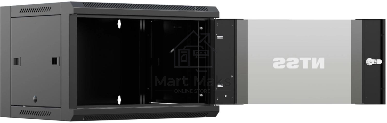 Шкаф коммутационный NTSS (NTSS-W9U6060GS-BL) настенный 9U 570x600мм пер.дв.стекл 60кг черный 22кг