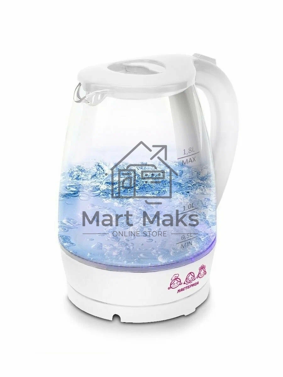 Чайник электрический Мастерица ЕК-1801G, снег, 1.8 л, стекло, 1850 Вт