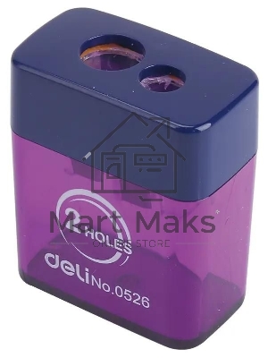 Точилка для карандашей ручная Deli E0526, 2 отверстия, пластик, ассорти блистер