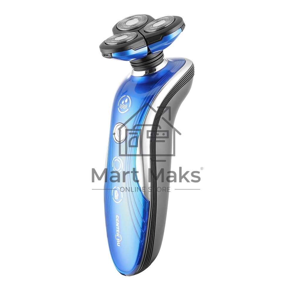 Бритва Centek CT-2170 (синий) ротор 3D, +ВЛАЖНОЕ БРИТЬЁ, 3 плав.головки, 2-ные лезвия, до 50 мин раб