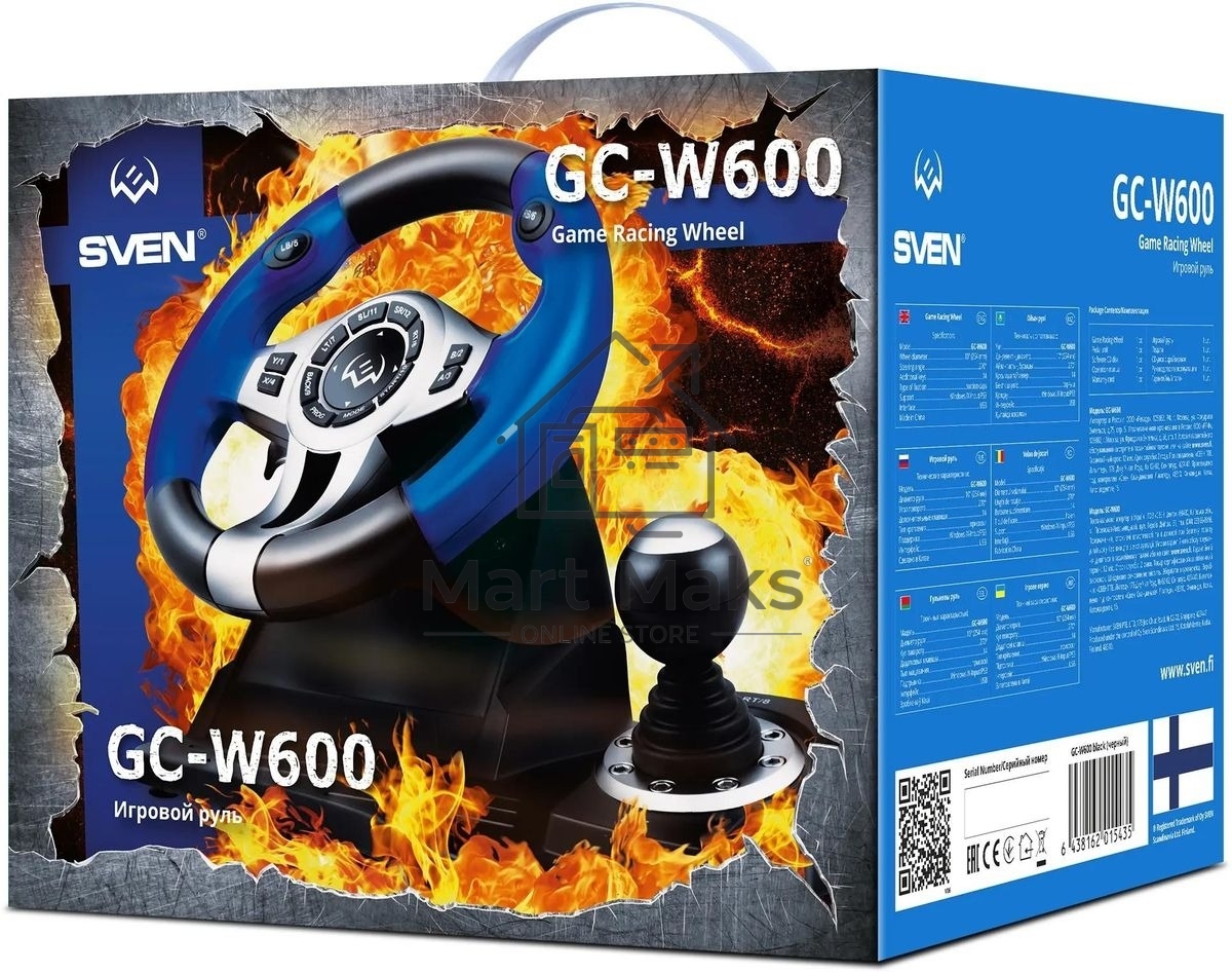 Руль черный SVEN GC-W600 (виброотдача, педали, джойстик, 12 кн., USB)