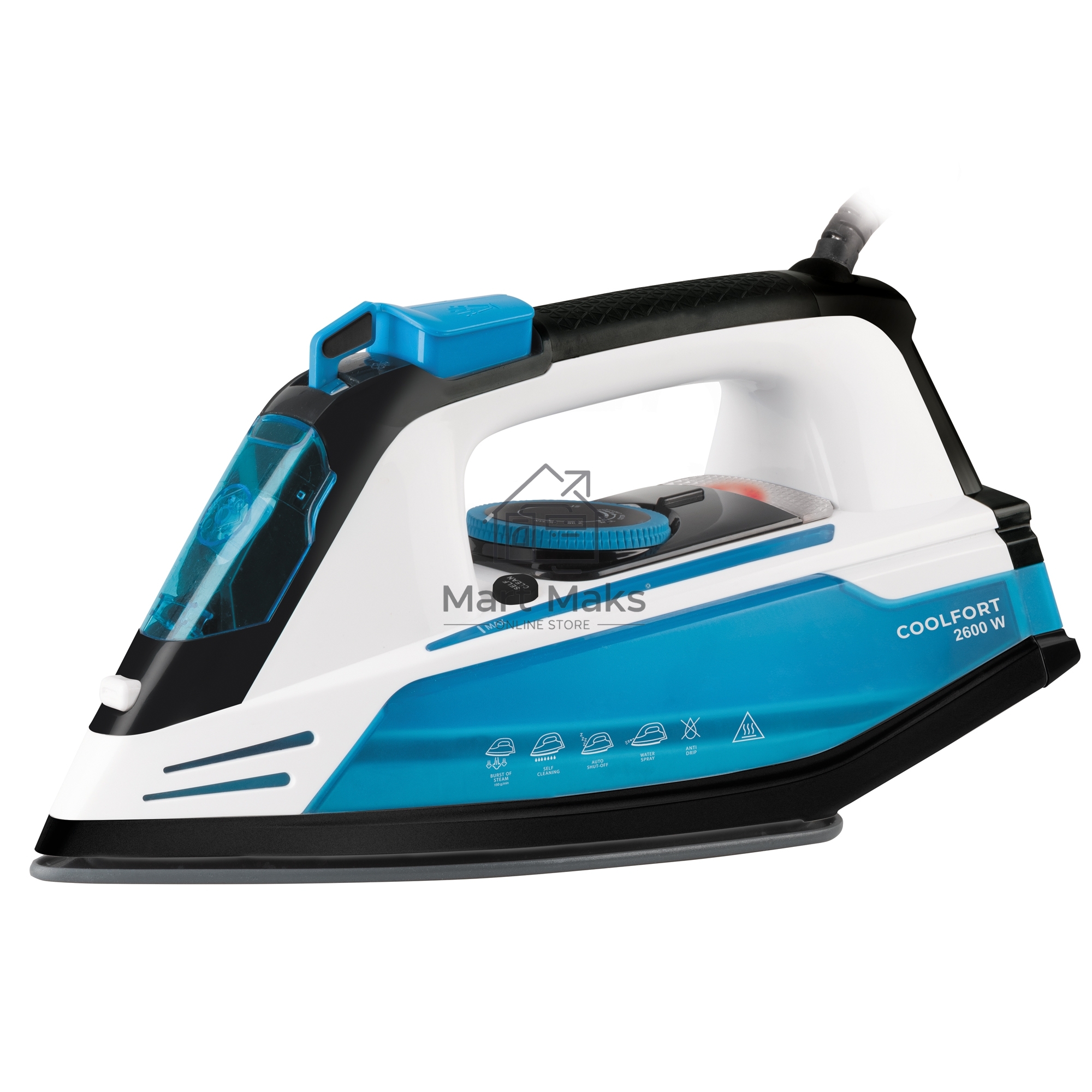 Утюг Coolfort CF-3400 синий/белый, 2600 Вт, 150 г/мин, 320 мл
