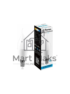 Лампа светодиодная Feron LB-770 (25952) 11W 230V E14 6400K свеча на ветру