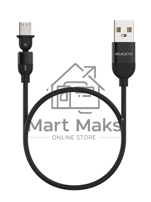Кабель Maxvi MC-19M black, USB-A - microUSB, 2.4A, LED ток макс. нагрузки 2.4А, макс. напряжение 5V; стандарт USB 2.0; длина кабеля 1.5м, нейлоновая оплетка, металлические корпуса разъемов,LED подсветка, цвет: черный
