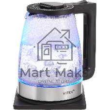 Чайник электрический Vitek VT-WK1071 1.7л. 1800Вт черный/серебристый корпус: стекло