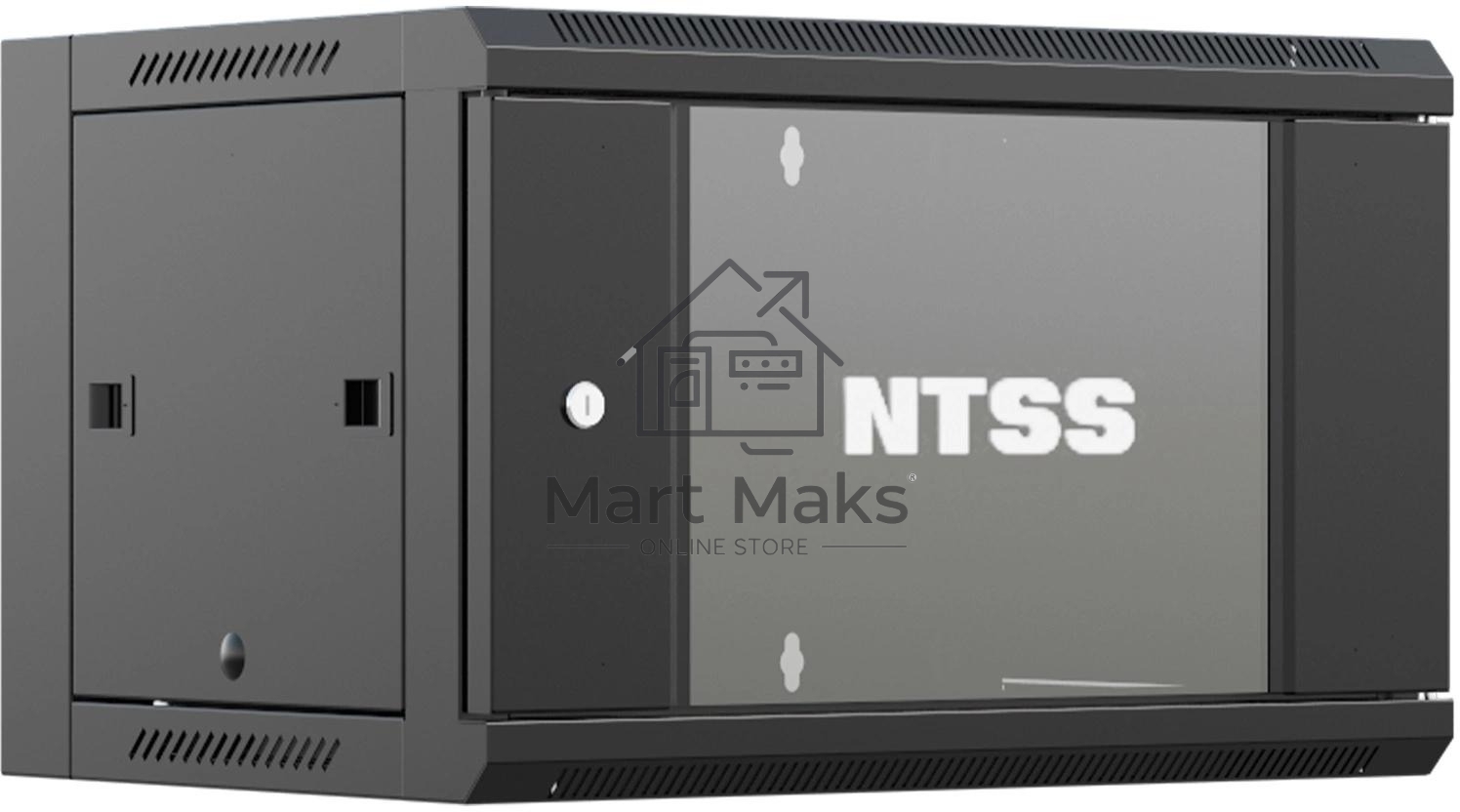 Шкаф коммутационный NTSS (NTSS-W9U6060GS-BL) настенный 9U 570x600мм пер.дв.стекл 60кг черный 22кг