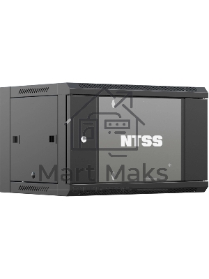 Шкаф коммутационный NTSS (NTSS-W9U6060GS-BL) настенный 9U 570x600мм пер.дв.стекл 60кг черный 22кг