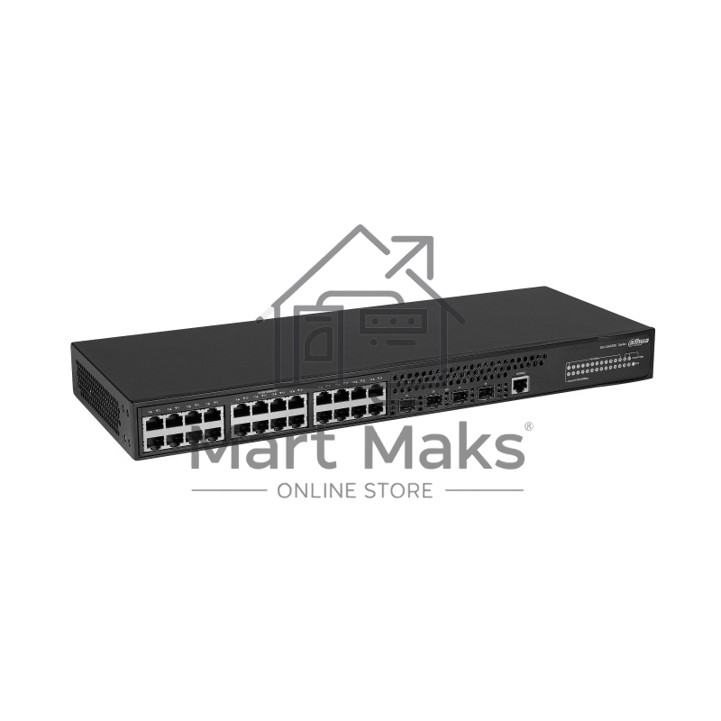 Коммутатор DAHUA 28-портовый управляемый, уровень L2+Порты: 24 RJ45 10/100/1000Мбит/с, 4 SFP+ 1000Мбит/с(uplink); питание: 100~240В(AC); грозозащита: до 6кВ