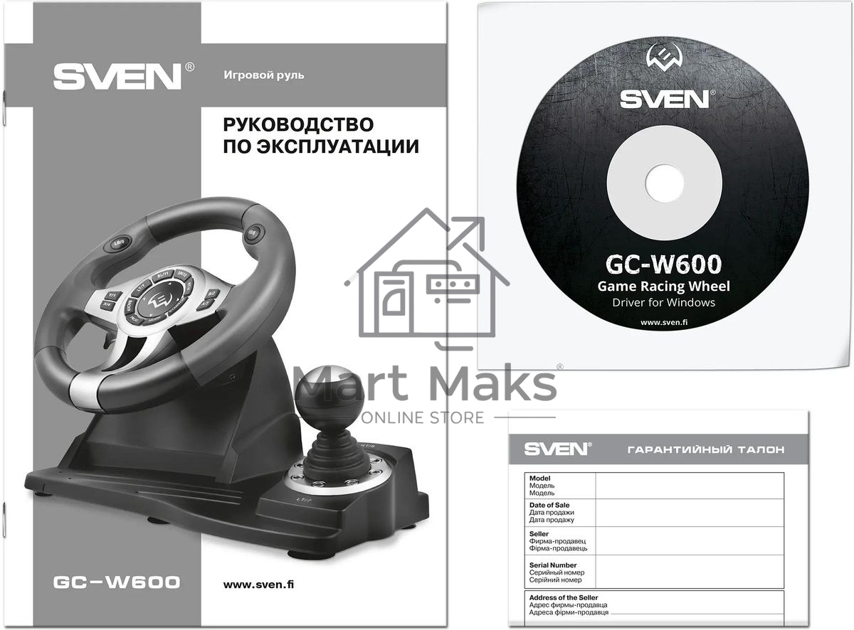 Руль черный SVEN GC-W600 (виброотдача, педали, джойстик, 12 кн., USB)