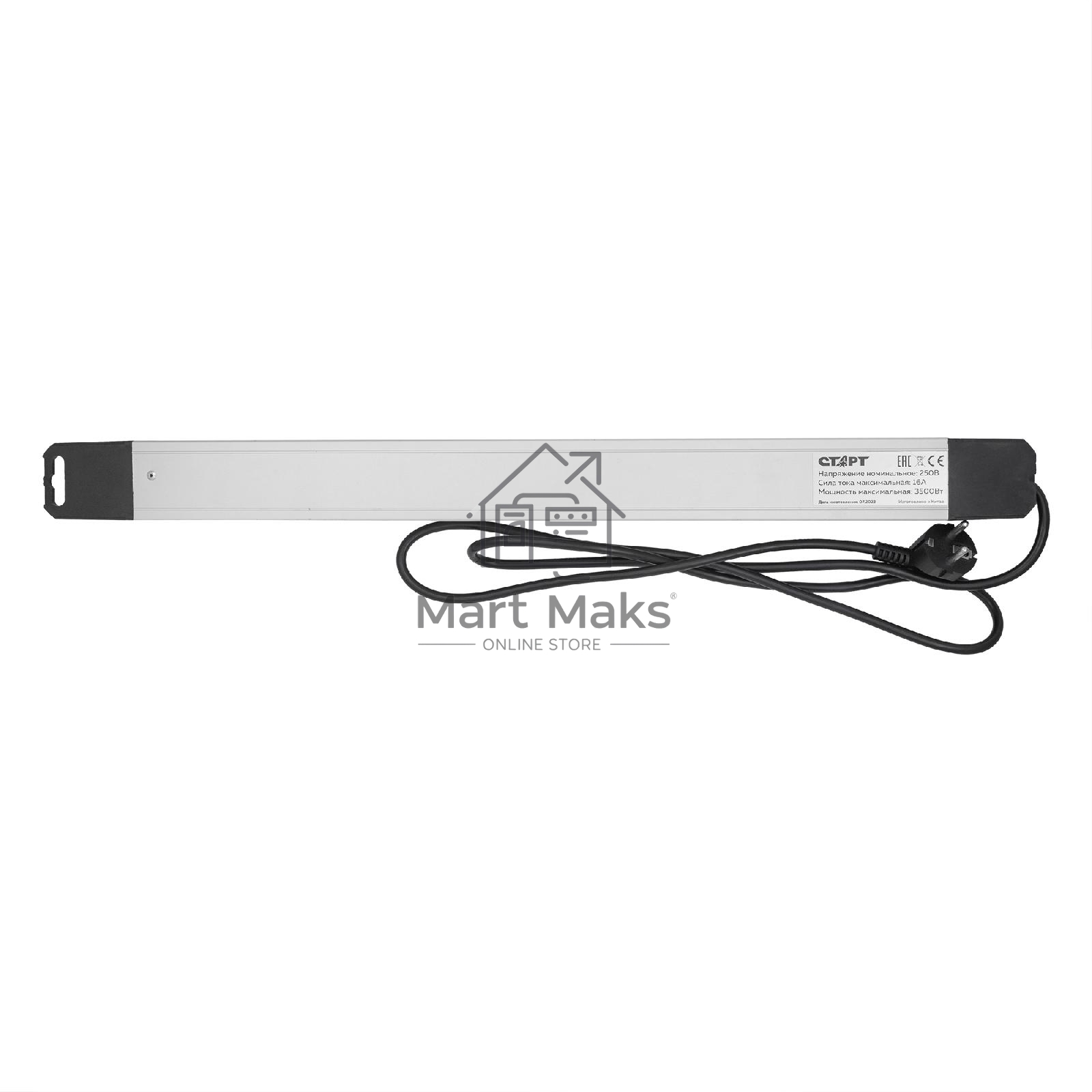 Сетевой фильтр СТАРТ SP 6x1 ZDVT 2USB, 6 розеток, до 16А, 1.5м, с заземлением, кнопка включения, алюминиевый корпус, защитные шторки, черный