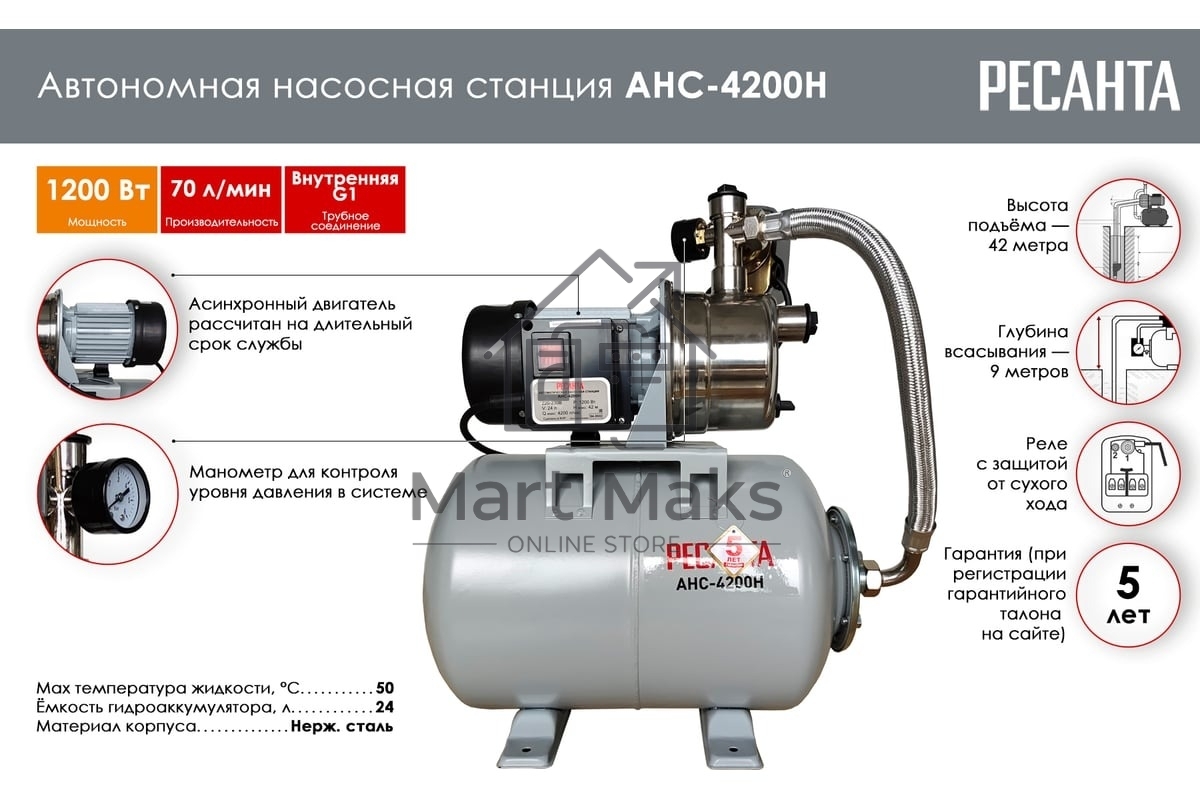 Автономная насосная станция Ресанта АНС-4200Н