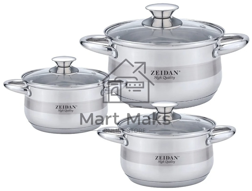 Набор посуды Zeidan Z-50632 6 предм.: кастрюля с/кр 2,0 л (16 см), кастрюля с/кр 3,0 л (18 см), кастрюля с/кр 4,0 л (20 см), нержавеющая сталь, комбинированная полировка снаружи, зеркальная полировка внутри, шкала литража, крышки - стекло, 5-ти СТЕПОВОЕ К Набор посуды Zeidan Z-50632 6 предм.: кастрюля с/кр 2,0 л (16 см), кастрюля с/кр 3,0 л (18 см), кастрюля с/кр 4,0 л (20 см), нержавеющая сталь, комбинированная полировка снаружи, зеркальная полировка внутри, шкала литража, крышки - стекло, 5-ти СТЕПОВОЕ К