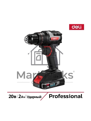Дрель-шуруповерт Deli DE-CZ20-1D2, Аккумуляторная, 20В, 2 АКБ, Ударная, Сумка
