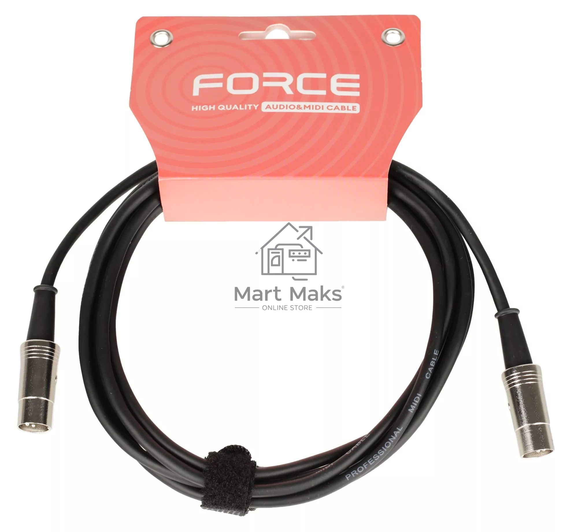 Кабель MIDI FORCE MCC-02/3MIDI DIN 5-pin - MIDI DIN 5-pin, высококачественный, диаметр 6 мм, для подключения синтезаторов, звуковых модулей и др. оборудования, профессиональные металлические разъемы, длина 3 м, черный