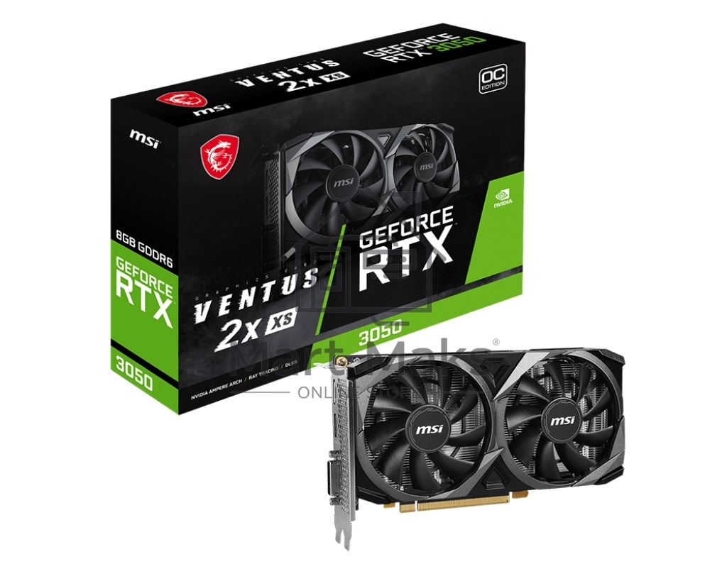 Видеокарта MSI RTX3050 VENTUS 2X XS 8G OC GeForce RTX3050 8Gb 128bit GDDR6 1807/14000 DVIx1 HDMIx1 DPx1 HDCP Ret