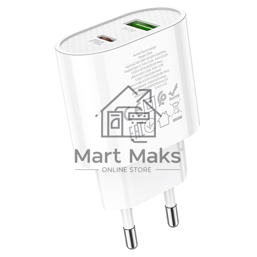 Сетевое зарядное устройство HOCO (6931474757319) C95A Lineal PD 20W+QC3.0 (белый)