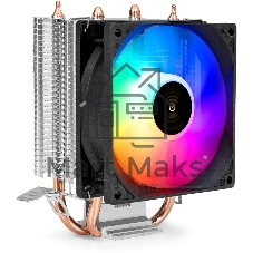 Кулер ExeGate Wizard EXX200-PWM.RGB (Al+Cu, 2 тепл.трубки, LGA775/1150/1151/1155/1156/1200/1700/1851/AM2/AM2+/AM3/AM3+/AM4/AM5/FM1/FM2/754/939/940, TDP 95W, Fan 90мм, PWM, 800-2400RPM, Hydro bearing, 4pin, 11-24db, 305г, RGB подсветка, с термопастой, на защелках, RTL)