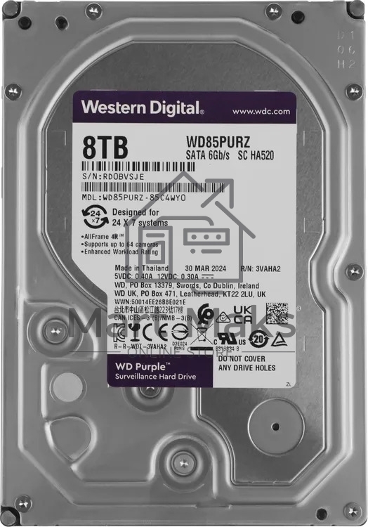 Жесткий диск Western Digital 8Tb Purple SATA III, 5640- rpm, 256Mb, 3.5