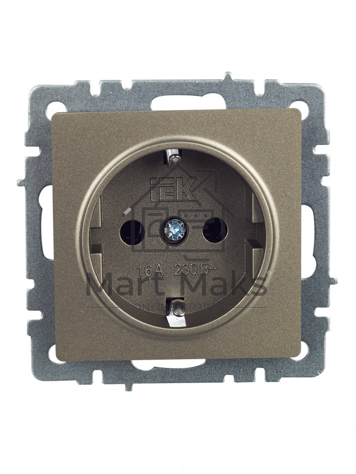 Розетка 1-местная IEK BRITE РС11-1-0-БрШ (BR-R11-16-K37) с заземлением, без защитных шторок, 16А, шампань