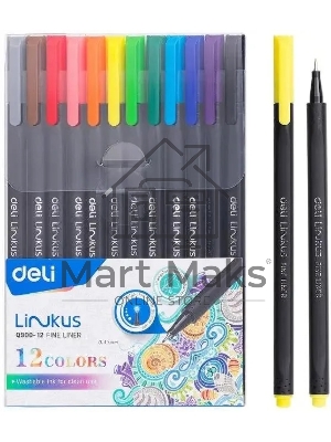 Набор ручек капиллярных Deli Linkus (EQ900-12), d=0.45мм, ассорти чернила, игловидный пишущий наконечник, линия 0.45мм, 12 цветов