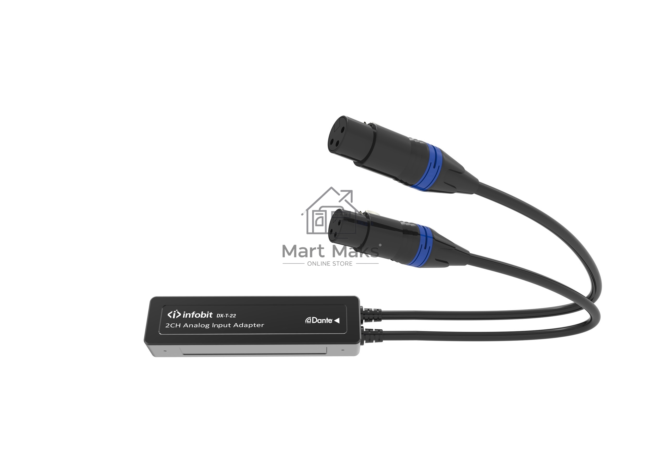 Конвертер Infobit iTrans DX-T-22 аналоговый аудио энкодер (Tx) с PoE: 1xRJ45(Dante); 2хXLR(F) (2 канала IN). 44.1, 48, 96 kHz (24 bit). ПО Dante Controller (платная лицензия)