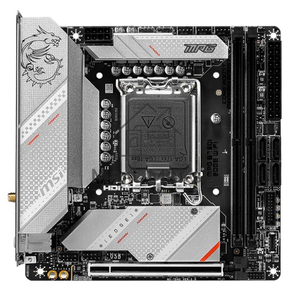 Материнская плата MSI MPG B760I EDGE WIFI, LGA 1700, Intel B760, 2xDDR5, 4xSATA, 2xM.2, 1xPCIe 5.0 x16, 1xHDMI, 1xDP, 1x 2.5Gb LAN, 4xUSB-A 3.2 Gen 1, 1xUSB-A 3.2 Gen 2, 2xUSB-A 2.0, 1xUSB-C 3.2 Gen 2, 3x3.5 мм, 7.1, Mini-ITX