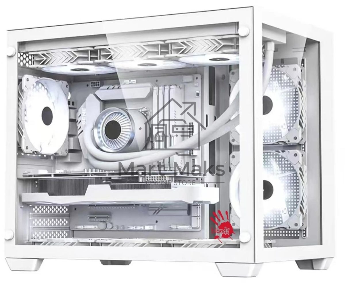 Компьютерный корпус Bloody BD-CC108 белый без БП mATX 9x120mm 2xUSB3.0 audio bott PSU
