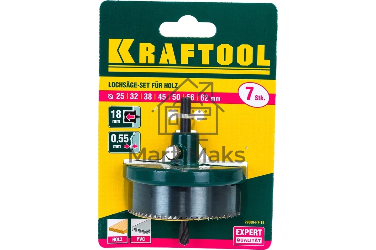 Пила сегментная наборная по дереву KRAFTOOL 7шт(25-62/18мм): 25-32-38-45-50-56-62х18 мм