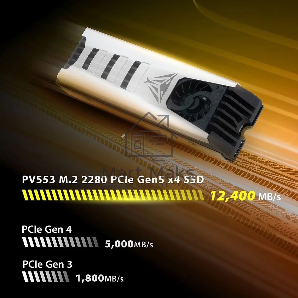 Накопитель SSD Patriot PV553, 4Tb, PCIe 5.0 x4, M.2 2280, NVMe, R/W 12400/11800, с активным охлаждением