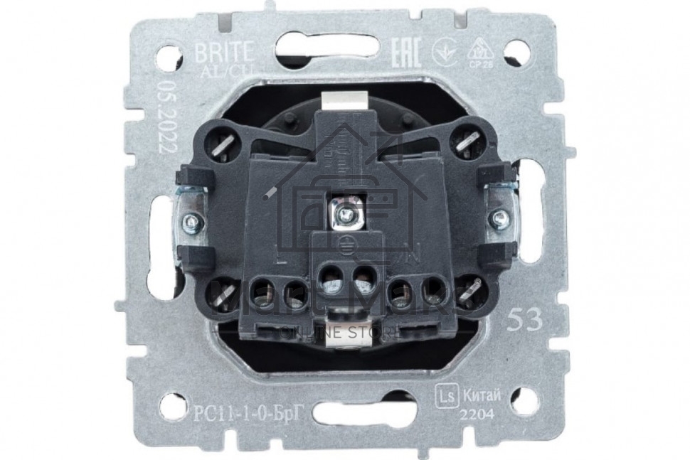 Розетка 1-местная IEK BRITE РС11-1-0-БрШ (BR-R11-16-K37) с заземлением, без защитных шторок, 16А, шампань