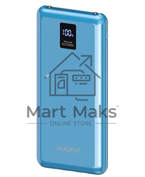 Портативный аккумулятор Maxvi PB10-11 10000 мАч blue 3A, встроенные кабели USB A/Type-C/Lightning