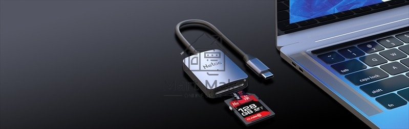 Кард-ридер Netac Flash WK12/серый/SD/SDHC/SDXC/microSD/microSDHC/microSDXC/USB 3.0 Type-C/пластик