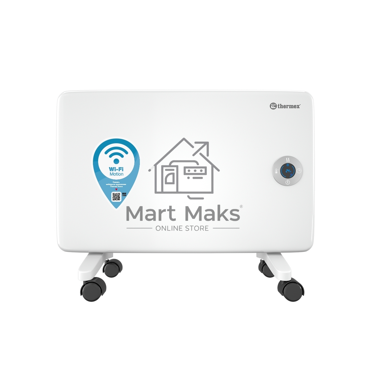 Конвектор Thermex Frame 1000E белый, 1000 Вт, 15 м2, термостат, дисплей, WiFi