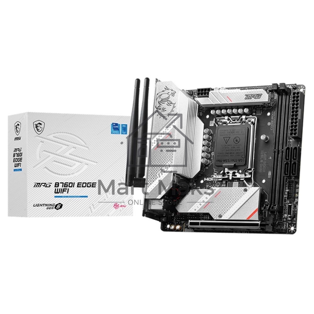Материнская плата MSI MPG B760I EDGE WIFI, LGA 1700, Intel B760, 2xDDR5, 4xSATA, 2xM.2, 1xPCIe 5.0 x16, 1xHDMI, 1xDP, 1x 2.5Gb LAN, 4xUSB-A 3.2 Gen 1, 1xUSB-A 3.2 Gen 2, 2xUSB-A 2.0, 1xUSB-C 3.2 Gen 2, 3x3.5 мм, 7.1, Mini-ITX