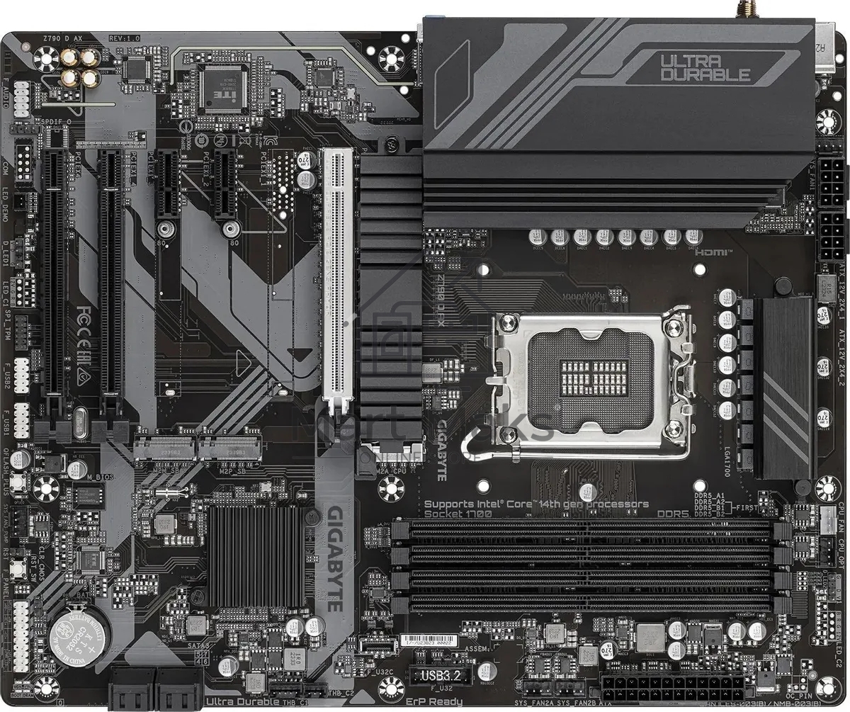 Материнская плата Gigabyte Z790 D AX, LGA 1700, Intel Z790, 4xDDR5, 4xSATA, 3xM.2, 1xPCI-E 5.0 x16, 1xPCI-E 4.0 x4, 2xPCI-E 3.0 x1, 1xHDMI, 1xDP, 1x 2.5Gb LAN, 4xUSB-A 3.2 Gen 1, 1xUSB-A 3.2 Gen 2, 2xUSB-A 2.0, 1xUSB-C 3.2 Gen 2, 3x3.5 мм, 7.1, ATX